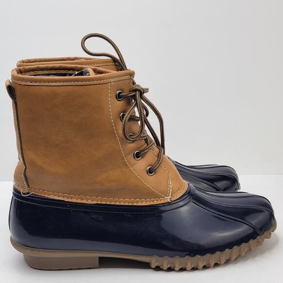 Charles Albert Duck Boots Women 9M Fleece Line Lace Up Tan Blue Winter Snow Rain - Picture 5 of 14